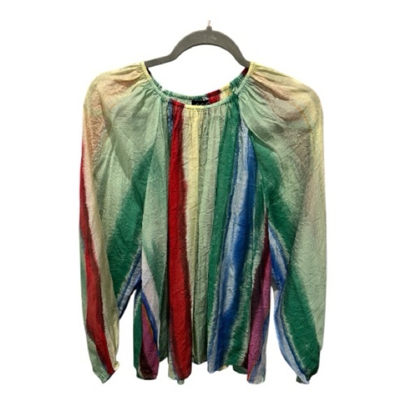 Gigio Tops - GiGiO USA Rainbow Stripe Boho Peasant Blouse Top Size L